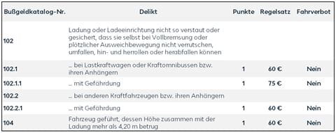 Ladungssicherung_Auszug aus dem Bussgeldkatalog_Ladung