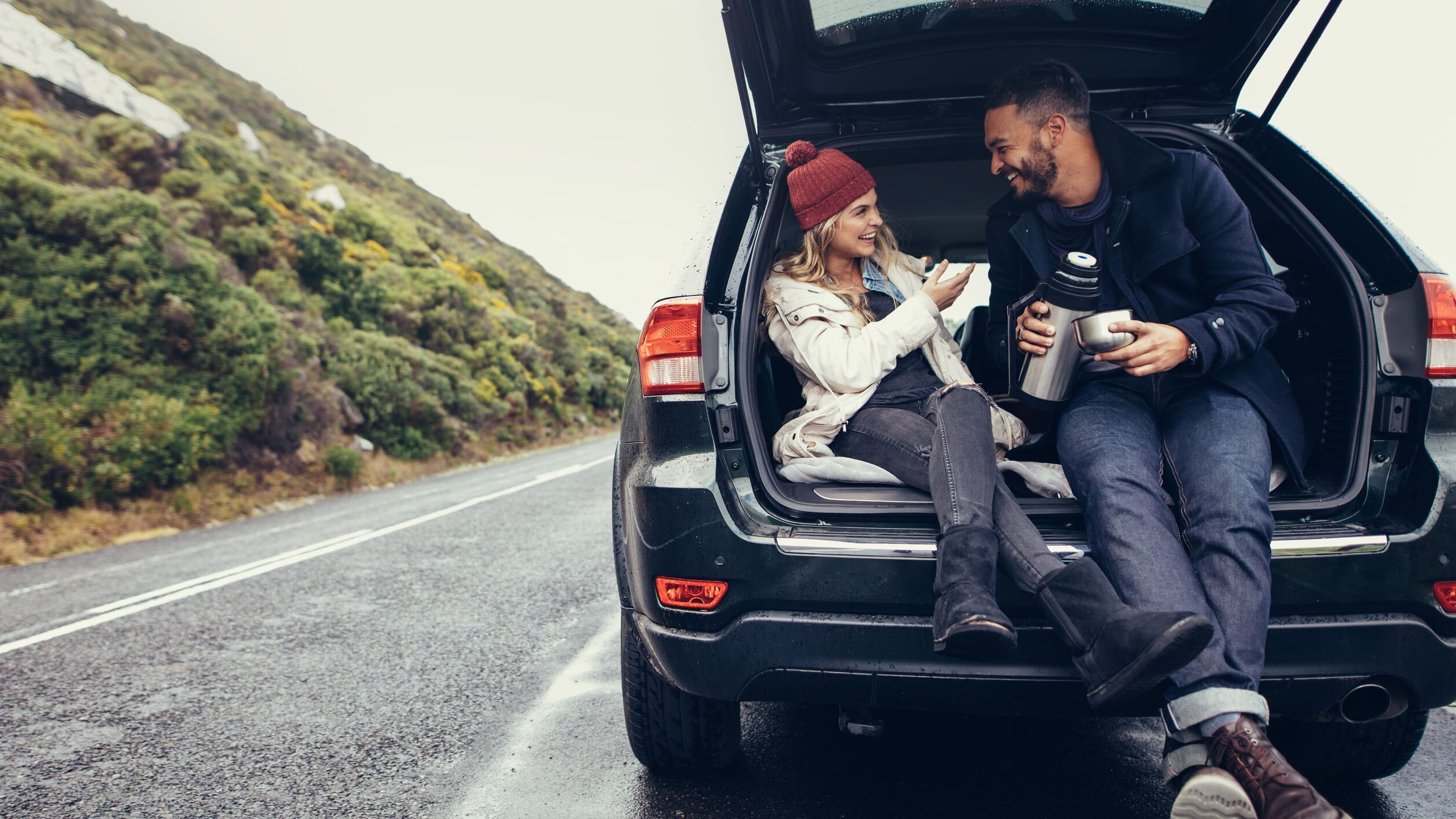 Couple on roadtrip in mountains