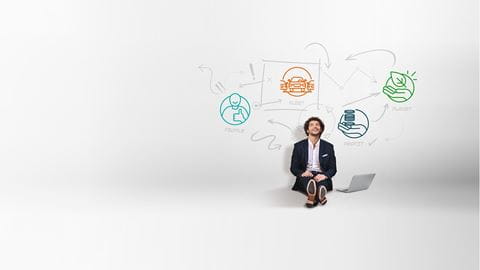 LeasePlan Fleet Balance grey background with a man sitting